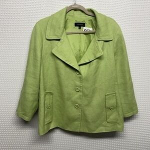 Talbots Green Jackie Fit 3 Button Front Blazer Jacket Women 18 Vietnam Linen/Pol